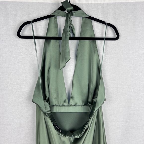 NWT Zara Dress Halter Plunging Mini Satin Effect Green Party Glam Sexy Holiday - Picture 4 of 6